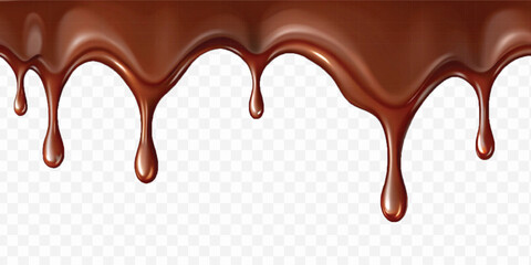 realistic dark liquid  chocolate dripping and flowing down from the top, isolated on white background