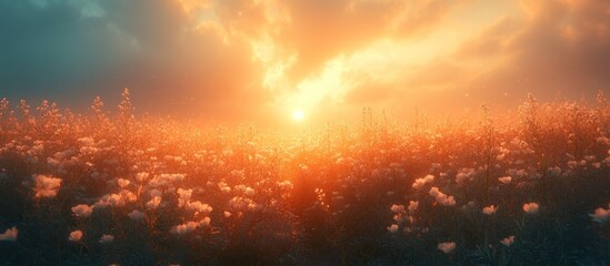 Obraz premium Sunrise over field of wildflowers