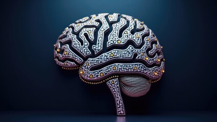 Fototapeta premium Abstract Metallic Brain Structure Circuit Board Design Neural Network Concept
