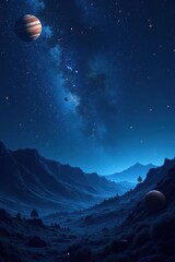 Fototapeta premium Dark blue cosmos with numerous stars and planets in the background , vastness, celestial