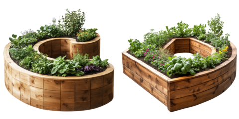 Custom Wooden Garden Beds with Curved Designs for Home Gardening