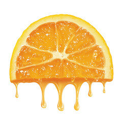 Juicy Orange Slice with Dripping Liquid, Fresh Citrus Fruit, Isolated on White, Sweet and Refreshing, Vitamin C