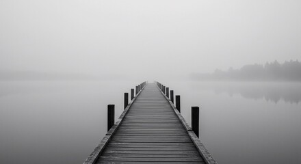 Obraz premium Slowcore Contemplation Foggy Pier Leading Nowhere Into the Mist