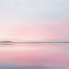 Ethereal Pink Horizon: Dreamy Skyscape Reflecting Pastel Clouds and Tranquil Waters at Sunset