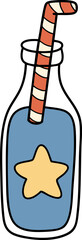 colorful drink in bottle with star design and striped straw evokes festive vibe