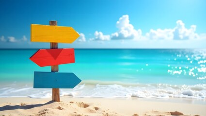 painted planks invite travelers to dream of paradise beach