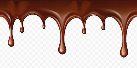 realistic dark liquid  chocolate dripping and flowing down from the top, isolated on white background