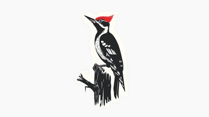 A woodpecker icon perched on a tree trunk, designed in a bold outline on a white background.