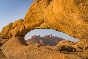 Rock arch in the Spitzkoppe National Park in Namibia in Africa. 