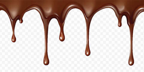realistic dark liquid  chocolate dripping and flowing down from the top, isolated on white background