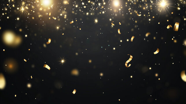 Golden confetti falling against a dark background  