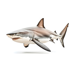 Fototapeta premium realistic image of gray shark swimming gracefully, showcasing its powerful body and sharp teeth, evokes sense of awe and respect for marine life