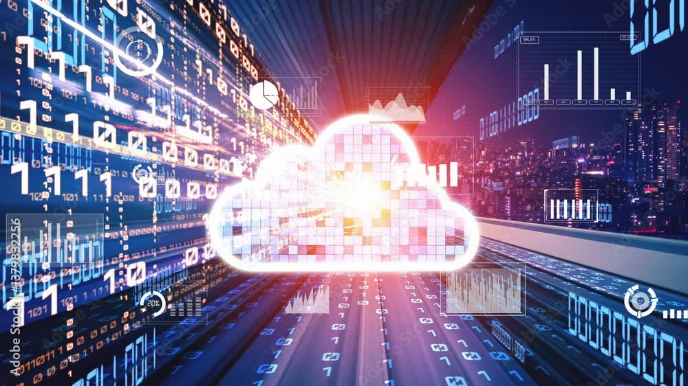 Poster cloud computer and online data storage with tacit intelligent sharing software . concept of smart di