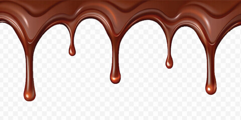 realistic dark liquid  chocolate dripping and flowing down from the top, isolated on white background