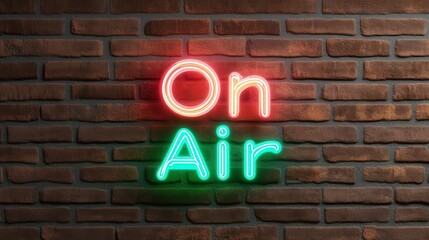 Bright and Vivid Neon On Air Sign in Avant Garde Style with Brick Background