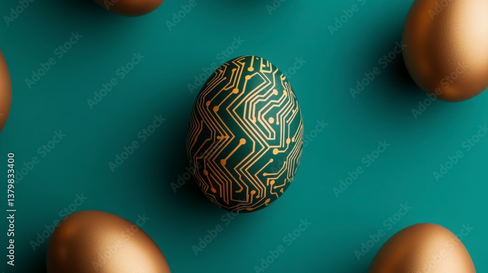 Poster tech themed easter egg design featuring circuit board pattern on vibrant background