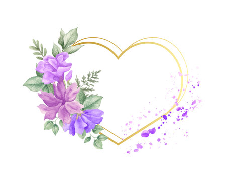 Hand-painted watercolor floral heart shape Valentine frame