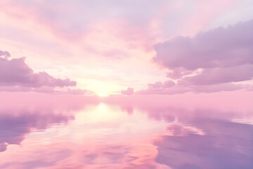 Fototapeta premium Ethereal Pink Horizon: Dreamy Skyscape Reflecting Pastel Clouds and Tranquil Waters at Sunset