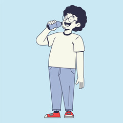 Man Drink Water With Bottle Cartoon Vector Illustration