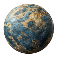 Weathered teal and ochre alien planet on isolated white background