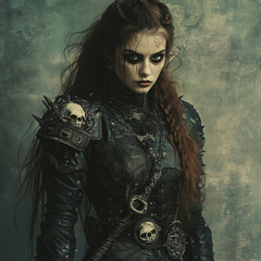 Grunge style, stylish female, (a formidable heroine:1