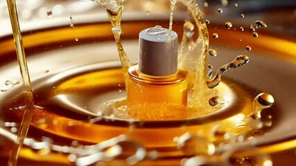 Amber Perfume Bottle in Liquid Splash
