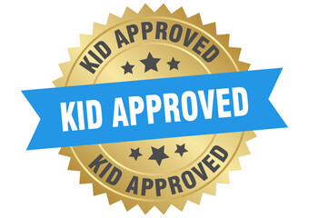 kid approved. kid approved round blue and gold label isolated on transparent background
