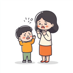 illustration A mother is criticizing her child on white background