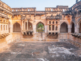 amazing temple complex at Hampi, world famous unesco site, ancient stone walls and mysterious gateways in Karnataka, India