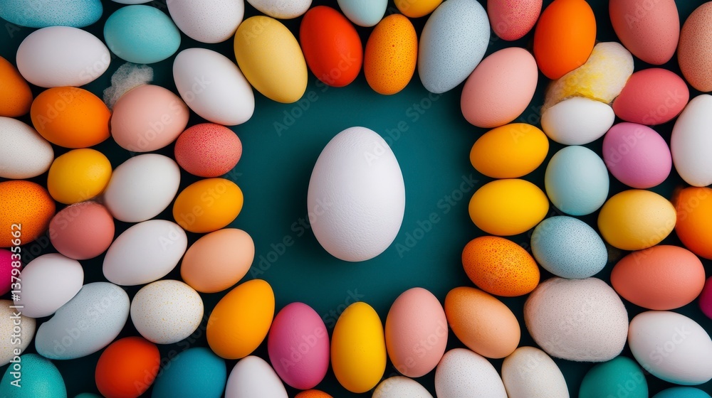 Poster kaleidoscopic pattern of colorful easter eggs with fracturing designs on a vibrant background