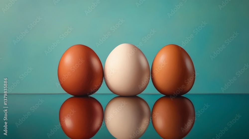 Aufkleber hyperrealistic painting of easter eggs with reflective surface and soft background colors