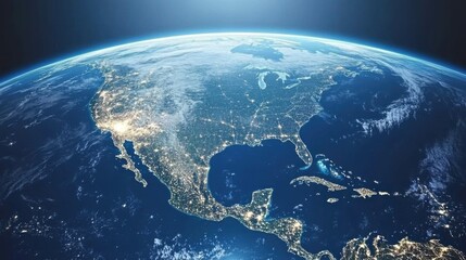 Fototapeta premium North America night city lights map from space, 3d rendering conceptual illustration.