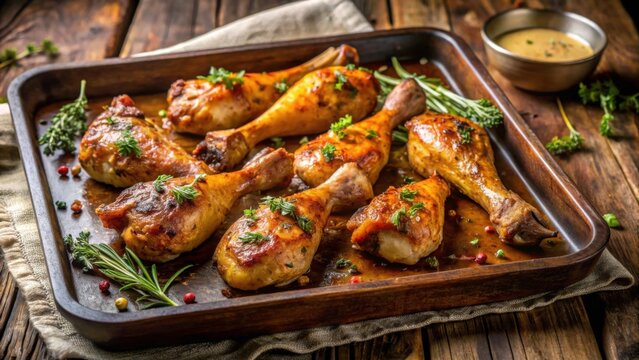 Juicy Baked Chicken Drumsticks on Rustic Wooden Table