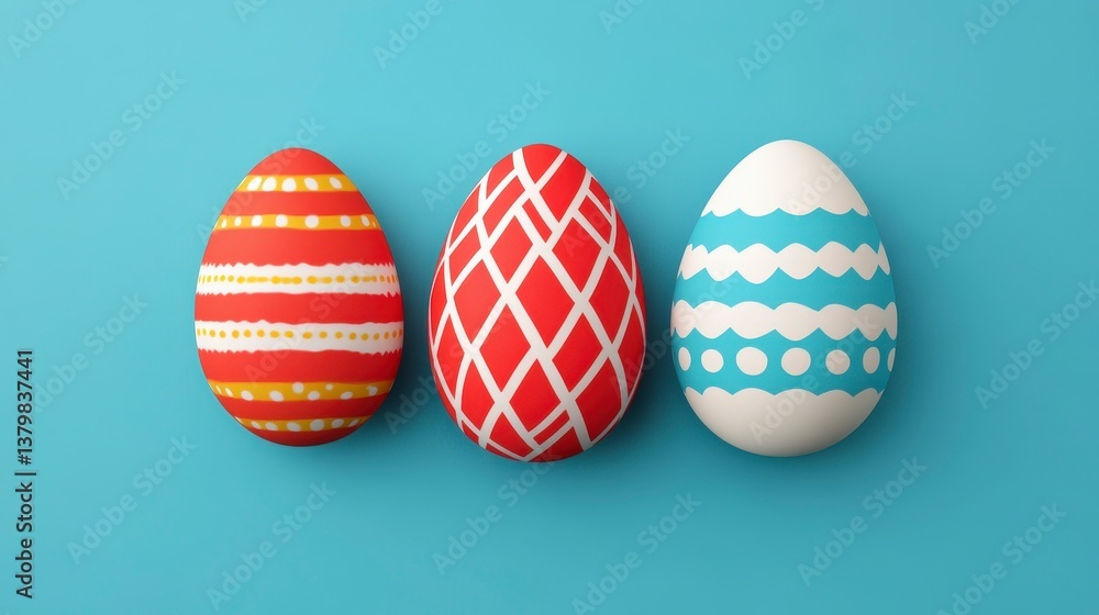 Poster colorful easter eggs with unique patterns on a bright background in digital art design
