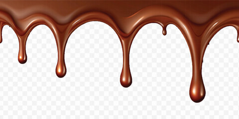 realistic dark liquid  chocolate dripping and flowing down from the top, isolated on white background