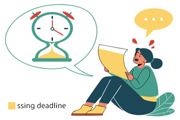 Adobe Illustrator Time Management Concept: Person Pushing Hourglass with Flowing Sand, Illustrating Time Pressure, Deadline, and Personal Growth