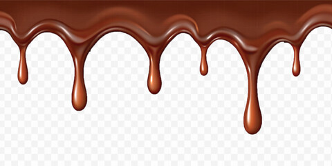 realistic dark liquid  chocolate dripping and flowing down from the top, isolated on white background