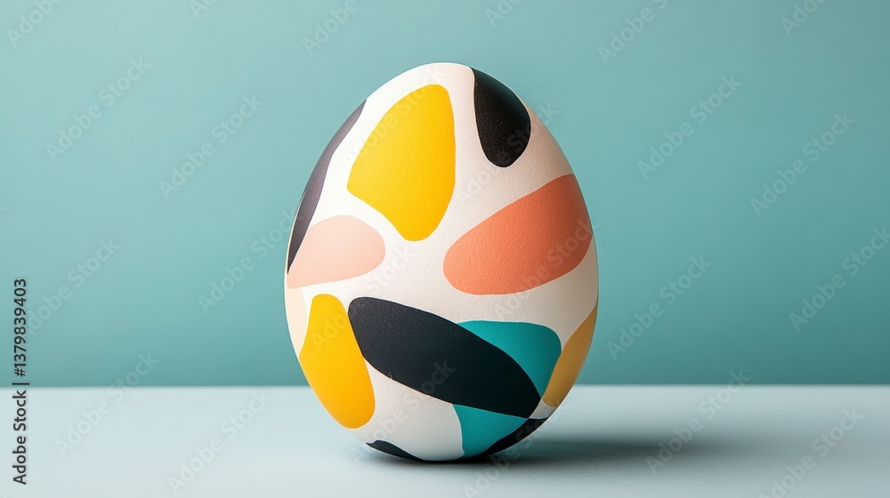 Poster modern abstract easter egg with colorful patterns on soft teal background
