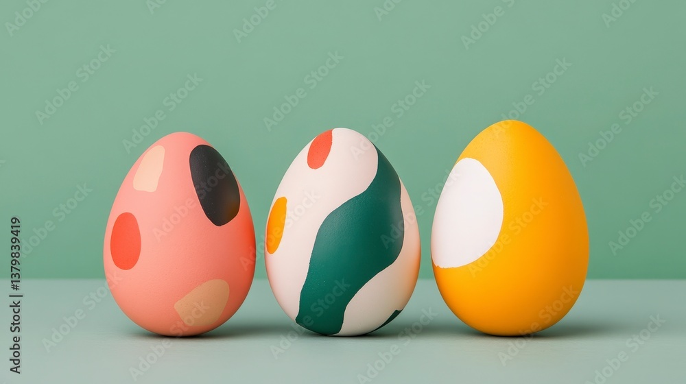 Poster modern abstract easter eggs with unique patterns on a soft green background