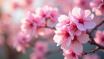 Obraz premium Delicate pink sakura blossoms, full bloom, soft petals , culture, seamless, white flowers