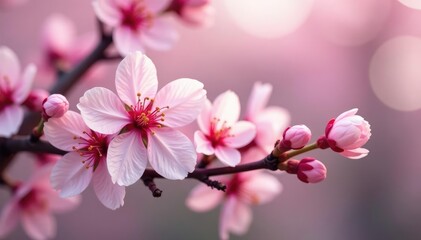 Obraz premium Delicate pink sakura blossoms, full bloom, soft petals , branch background, design