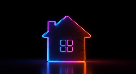 Fototapeta premium Vibrant Neon House Icon on Black Background