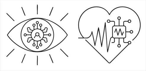 Illustration of an eye and heart integrated with technology elements.