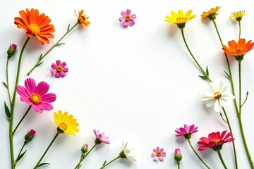 Obraz premium Delicate scattered wildflowers on white background, elegant, petals