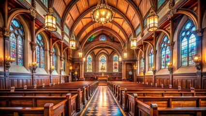 Fototapeta premium Beautiful Interior of a Church with Stunning Stained Glass Windows