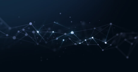 Obraz premium Abstract network of connected dots and lines on a dark blue background.