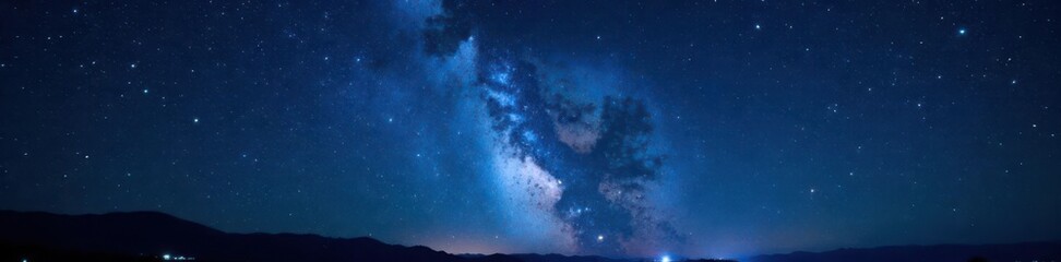 Fototapeta premium Starry Night Sky with Twinkling Stars and Constellations , Galactic view, Cosmic landscape