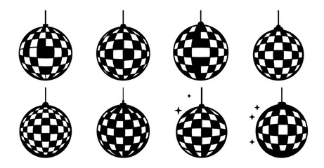 Set of disco ball icons, animation frames.  Perfect for party, dance, nightlife, 70s, 80s, retro themes.