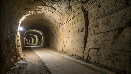 Fototapeta premium Ancient stone tunnel in the old city of Lisbon with arches and medieval architecture