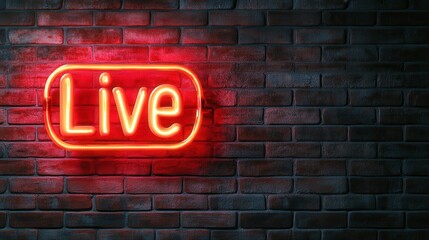 Obraz premium Bright Glowing Neon Sign in Red Illuminating the Wall with the Word Live in Stylish Font